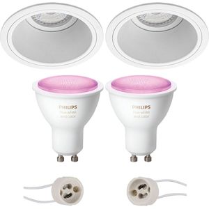 Voordeelset Pragmi Minko Pro - Inbouw Rond - Mat Wit - Verdiept - �Ø90mm - Philips Hue - LED Spot Set GU10 - White and Color Ambiance - Bluetooth