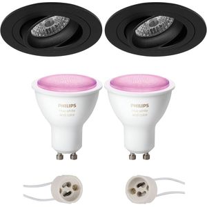Voordeelset Pragmi Alpin Pro - Inbouw Rond - Mat Zwart - Kantelbaar Ø92mm - Philips Hue - LED Spot Set GU10 - White and Color Ambiance - Bluetooth