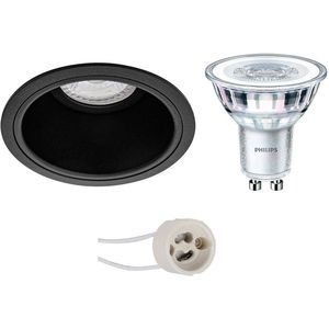 Voordeelset: LED Spot Set - Pragmi Minko Pro - GU10 Fitting - Inbouw Rond - Mat Zwart - Verdiept - Ø90mm - Philips - CorePro 830 36D - 4W - Warm Wit 3000K - Dimbaar