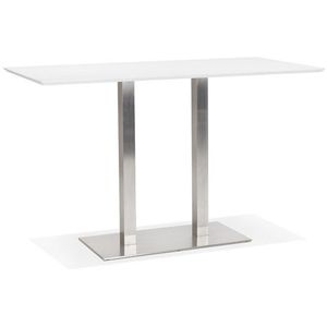 Witte hoge design tafel 'MAMBO BAR' met geborsteld metalen poot - 180x90 cm