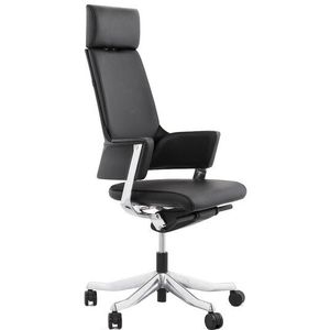 Ergonomische bureaustoel 'VIP' in echt zwart leder.