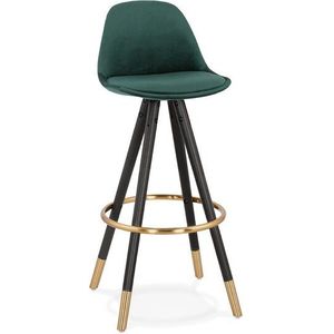 Design barkruk 'CHICAGO' in groen fluweel en 4 poten in zwart hout