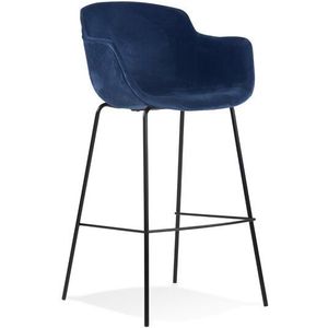 Barkruk 'LARISSA' van blauw velours met armleuningen