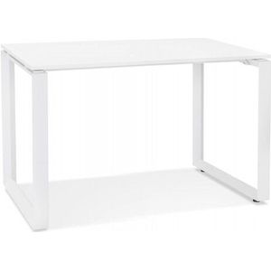 Kleine rechte design bureautafel 'BAKUS' van wit hout en metaal - 120x60 cm