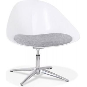 Design - DAPHNE - Fauteuil - Wit - Kunststof - Grijs - Stof - Draaibaar op Aluminium Voet