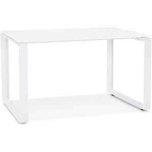 Kleine rechte design bureautafel 'BAKUS' van wit glas en metaal - 120x60 cm