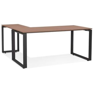 Design hoekbureau 'BAKUS' met notenhouten afwerking en zwart metaal - 160 cm