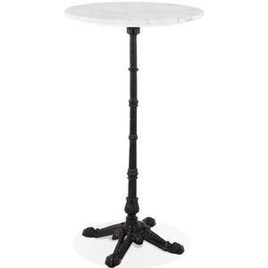 Landelijke, ronde en hoge tafel 'DOMY ROUND' van wit gemarmerde steen - 60x60 cm