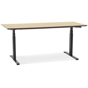 Zwarte elektrische zit/sta-bureau 'BIONIK' met blad in natuurlijke houtafwerking - 180x90 cm