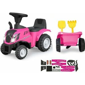 Klaar-om-te-racen Roze New Holland Tractor met aanhanger, shovel en hark - Veilig en spannend speelplezier voor kinderen