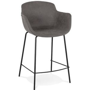 Halfhoge barkruk 'CALVIN MINI' van donkergrijze microvezel