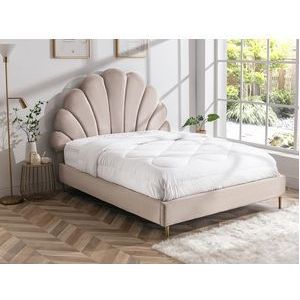 Bed met hoofdeinde in schelpvorm - 160 x 200 cm - Velours - Beige - LIVAYA