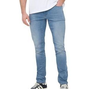 Heren Slim Fit Jeans Stretch Denim Broek Gebleekt Ontwerp ONSLOOM, Colour:Light Blue, Size:30W / 32L, Beenlengte:L32