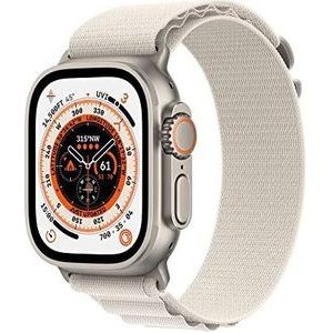 Apple Watch Ultra (GPS + Cellular, 49mm) smartwatch - kast van titanium Sterrenlicht Alpine-bandje - S. Conditie bijhouden, nauwkeurige gps, actieknop, extra lange batterijduur