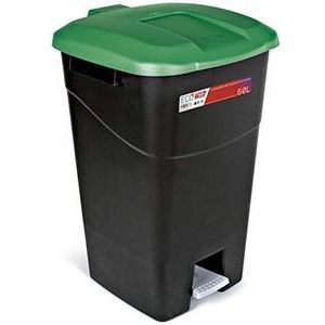 Tayg - Afvalcontainer 60 liter met pedaal, zwarte bodem en groen deksel