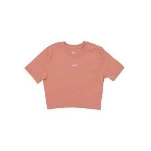 Nike Slim-fit Cropped T-shirt Terra Blush/white , Pink , Dames , Maat: S