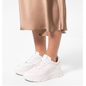 Manfield - Dames - Witte leren sneakers - Maat 40