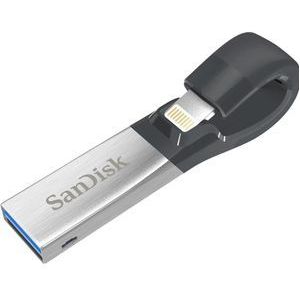 SanDisk iXpand Flash Drive 64GB (64 GB, USB A, Bliksem, USB 3.0), USB-stick, Zilver