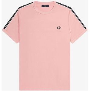 Fred Perry Taped Ringer regular fit T-shirt M6347, korte mouw O-hals, Chalky Pink/black, roze -  Maat: L