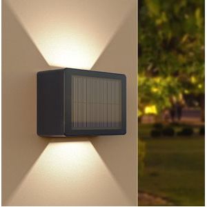 Louis - Solar LED Wandlamp - Kubus - Up&Downlight - CCT warm wit-koud wit - Zwart - IP65 waterdicht - 4 LEDs - tuinverlichting - buitenlamp