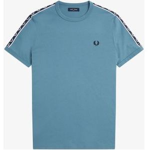 Fred Perry Taped Ringer regular fit T-shirt M6347, korte mouw O-hals, Ash Blue/navy, blauw -  Maat: S