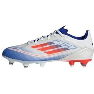 adidas F50 League voetbalschoenen voor dames en heren, zachte grondschoenen, Ftwr White Solar Rood Lucide Blauw, 39 1/3 EU