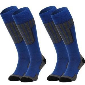 NOMAD® Skisokken Essential 2-Pack | 35/38 Blauw | Warme sokken Dames / Heren | Lange Huissokken / Wandelen / Sporten | Knie Kousen | Goede vochtafvoer