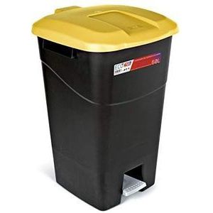 Tayg - Afvalcontainer 60 liter met pedaal, zwarte bodem en geel deksel