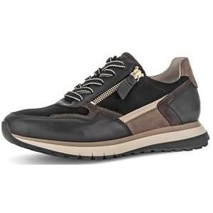 Gabor Low-Top sneakers voor dames, lage schoenen, comfortabel extra breed (H), zwart whisky 67, 41 EU Breed