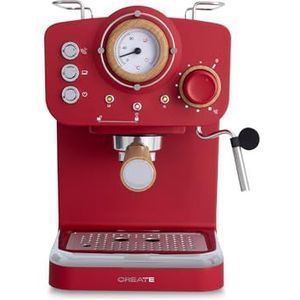 CREATE - Koffiemachine Express - Rood - Gemalen koffie - Espresso - Cappuchino - Machiato - Americano - THERA MATT RETRO