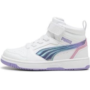 PUMA Rebound V6 Mid Bouncy Sky AC+ PS, gymschoenen, White-Lavender Alert-MAUVED out, 32 EU, Puma White Lavender Alert Mauved Out, 32 EU