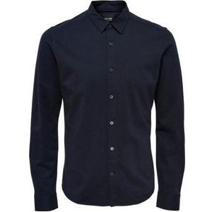 Overhemd heren- donker blauw- Onsmiles- Shirt- Only & Sons- elastaan- stretch- Lange mouwen- Maat M