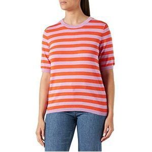 KAFFE Damestrui, korte mouwen, regular fit, kamilo, korte mouwen, gebreid, Lupine/Orange Stripe, M