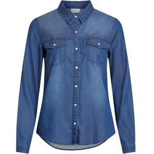 Vila Blouse blauw (Maat: XL) - Effen - Halslijn: Kraag,