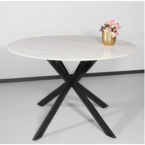 Eettafel rond 120cm Jenna marmerlook wit ronde tafel