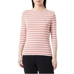 Tommy Hilfiger Dames S/S gebreide tops, Bretonse Stp/Theeaberie/Ecru, XXS