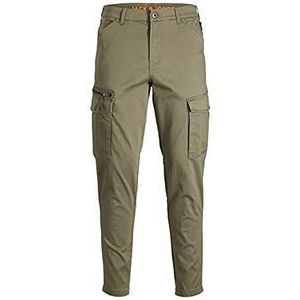 Men's JACK & JONES Cargo Chino Pants JPSTACE JJDEX Stretch Pants Straight Cut Work Trousers Look, Colour:Olivegreen, Pant Size:34W / 34L