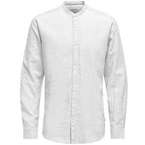 ONLY & SONS Onscaiden Ls Solid Linen Mao Shirt Noos Linnen hemd voor heren, wit, L