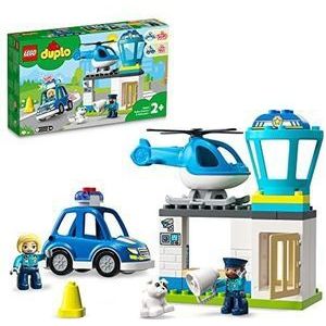 LEGO DUPLO Politie Station & Helikopter Bouwpakket met Push & Go Auto met Lichten en Sirene Plus Helikopter, Educatief Speelgoed voor Peuters vanaf 2 Jaar, Cadeau voor Jongens en Meisjes 10959