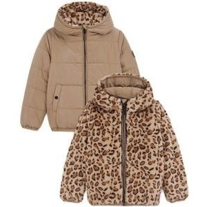 WE Fashion gewatteerde reversible winterjas met panterprint beige/bruin/zwart