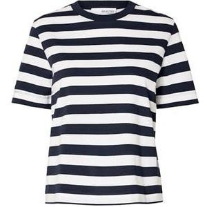 Selected Femme Gestreept T-shirt voor dames, Dark Saffier/Stripes: helder wit, S