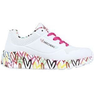 Skechers Uno Lite Lovely Luv Sneaker voor meisjes, Witte Synthetische H Roze Trim, 27 EU