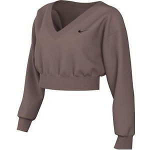 Nike Dames Top W NSW Phnx FLC Crop Vneck, Smokey Mauve/Black, FN3651-208, 2XL