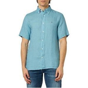 Tommy Hilfiger Mannen Pigment Geverfd Linnen Rf Shirt S/S Casual Shirts, Blauw, XS, Slaperig Blauw, XS