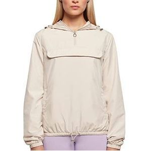 Urban Classics winddichte jas voor dames, kangoeroezak, elastische manchetten, capuchon en tailleband met trekkoord, kraag met ritssluiting, 100% polyester, vintage blauw, maat, Beige, S