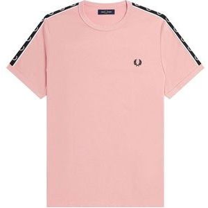 Fred Perry Taped Ringer regular fit T-shirt M6347 - korte mouw O-hals - Chalky Pink/black - roze - Maat: M