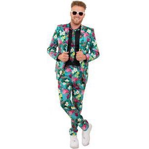 PartyXplosion - Hawaii & Carribean & Tropisch Kostuum - Tropische Flora En Fauna Hawaii 3delig - Man - Groen, Roze - Maat 52 - Carnavalskleding - Verkleedkleding
