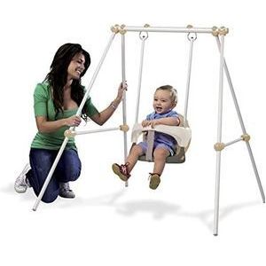 Smoby - Baby Swing, schommel geschikt voor binnen en buiten, veilige metalen structuur, stabiel en robuust, kleur: beige, geschikt vanaf 6 maanden - 120 x 124 x 120 cm