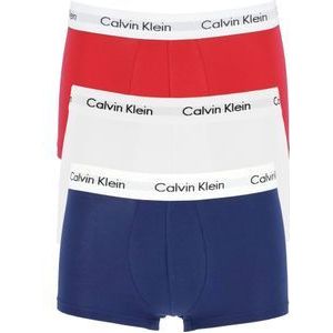 Calvin Klein low rise trunks (3-pack), lage heren boxers kort, rood, wit en blauw -  Maat: M