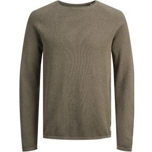 JACK & JONES Hill knit crew neck slim fit - heren pullover katoen met O-hals - saliegroen melange - Maat: XL